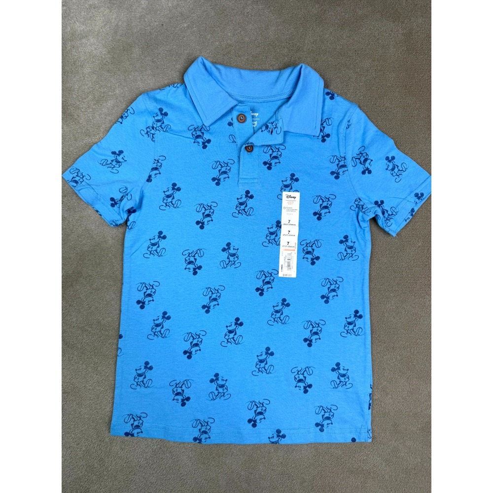Disney Jumping Beans Polo Shirt Boys 7 Blue Graphic Mickey Mouse Cotton Golf